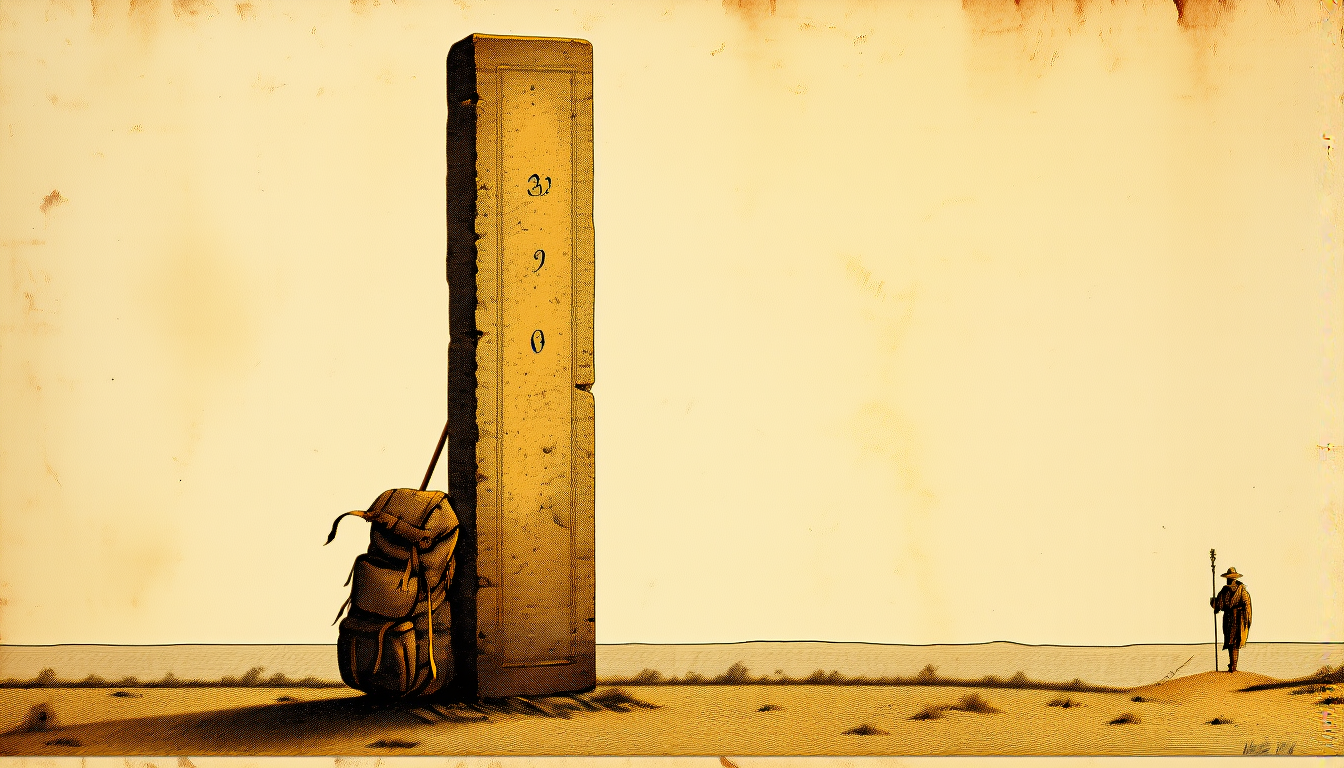 A stone milestone on a dusty road