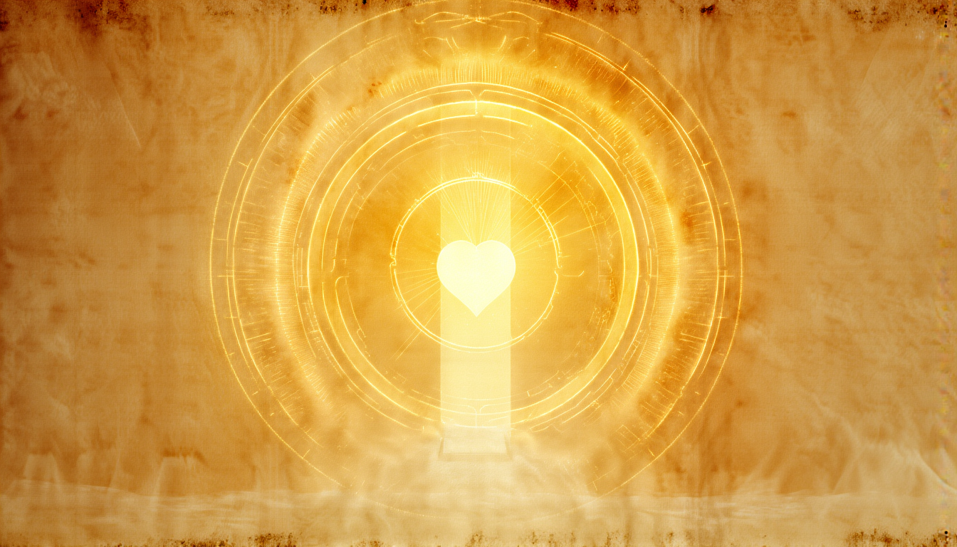 A radiant doorway with a heart in concentric circles